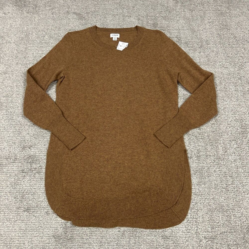 J Crew Sweater Womens XS Brown Cotton Merino Wool Knit Pullover Tunic New